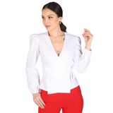 Kadın Beyaz Kruvaze Model Likralı Gömlek