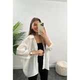 Kadın Beyaz Oversize Gömlek – Uzun Kollu, Rahat Kesim, Şifon Görünümlü Günlük ve Ofis Kombinleri Için