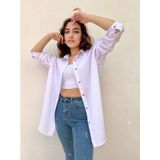 Kadın Beyaz Oversize Uzun Basic Gömlek