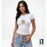 Kadın Beyaz Özel Tasarımlı Bisiklet Yaka Slim Fit Likralı Basic Crop Pamuklu Penye Tişört (Body Tee)