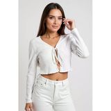 Kadın Beyaz Uzun Kollu Önden Bağlama Detaylı Crop Top Bluz – Şık, Rahat Ve Kolay Kombinlenebilir