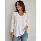 Kadın Beyaz V Yaka Uzun Kollu Rahat Kesim Bluz - Beyaz