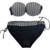 Kadın Beyaz Zincir Desenli Büyük Beden Astarlı Siyah Bikini Takım HZL25S-LC3303 - 46
