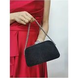 Kadın Big Taşlı Siyah Abiye Clutch Portföy Zincir Askılı El Düğün Nişan Gece Omuz Çantası