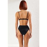 Kadın Bikini Takımı Leopar Desenli Üçgen Kaplı Balensiz Yüksek Bel Hipster Kolsuz Örme Raşel