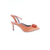 Kadın Bilekten Bağlı Gül Aksesuarlı Tokalı İnce Topuklu Ayakkabı Turuncu Saten 2122262821