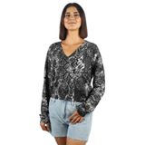 Kadın Bisiklet Yaka Baskılı Rahat Siyah Kazak MF3165MA49I-Q9844