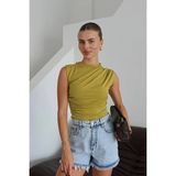 Kadın Bisiklet Yaka Büzgülü Sandy Sıfır Kol Bluz - XL - Yeşil