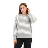 Kadın Bisiklet Yaka Çizgili Sweatshirt (B24-00248) BEYAZ-GRİ S