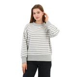 Kadın Bisiklet Yaka Çizgili Sweatshirt (B24-00248) BEYAZ-GRİ XXL
