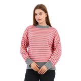 Kadın Bisiklet Yaka Çizgili Sweatshirt (B24-00248) PEMBE M