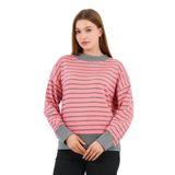 Kadın Bisiklet Yaka Çizgili Sweatshirt (B24-00248) PEMBE XL
