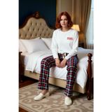 Kadın Bisiklet Yaka Ekose Desenli Pijama Takımı Uzun Kol Fonksiyonel Dayanıklı Kaliteli Şık