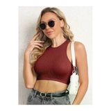Kadın Bisiklet Yaka Melanj Bordo Renk Crop Top Bluz