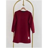 Kadın Bisiklet Yaka Mevsimlik Tesettür Yırtmaçlı Armalı Tunik Sweat Sweatshirt - Bordo - XL