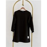 Kadın Bisiklet Yaka Mevsimlik Tesettür Yırtmaçlı Armalı Tunik Sweat Sweatshirt - Siyah