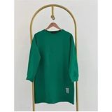 Kadın Bisiklet Yaka Mevsimlik Tesettür Yırtmaçlı Armalı Tunik Sweat Sweatshirt - Yeşil