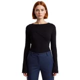 Kadın Bisiklet Yaka Nervürlü Fitted Örme Bluz İspanyol Kol Detaylı Kaliteli Şık Rahat Modern_Siyah-S