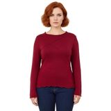 Kadın Bisiklet Yaka Nervürlü İspanyol Kol Viskon Bluz Büyük Beden Konforu Kaliteli Şık Rahat_Bordo-4XL