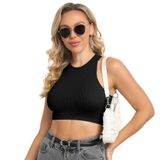 Kadın Bisiklet Yaka Siyah Renk Crop Top Bluz (Siyah, L)