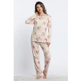 Kadın Bisiklet Yaka Uzun Kol Ayıcıklı Pijama Takımı Lukitus