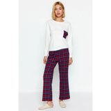 Kadın Bisiklet Yaka Uzun Kol Ekose Desenli Pijama Takımı Fonksiyonel Kaliteli