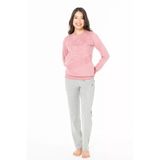 Kadın Bisiklet Yaka Uzun Kollu Pijama Takımı S26123 Rahat Kumaş Cepli
