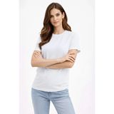 Kadın Bisiklet Yaka Yazlık Kısa Kol Düz Tişört Regular Kalıp T-Shirt - Beyaz