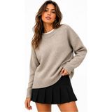 Kadın Bisiklet Yaka Yumuşak Dokulu Oversize Triko Kazak - Bej - 38