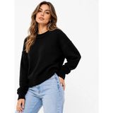 Kadın Bisiklet Yaka Yumuşak Dokulu Oversize Triko Kazak - Siyah - 38