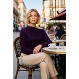 Kadın Bluz Dar Kalıp Kayık Yaka Düşük Kol Uzun Krep Dokuma Kumaş Düz Desen Casual Ortam Şık