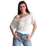 Kadın Bluz Tek Omuz Salaş Oversize Dökümlü Basic Bluz (Beyaz, L)
