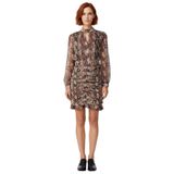 Kadın Bodycon Animal Desenli Choker Yaka Uzun Kollu Şifon Mini Elbise Şık Gece Kombinleri İçin İdeal-Kahverengi-34