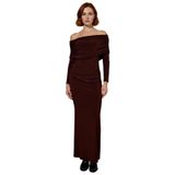 Kadın Bodycon Kahverengi Uzun Kol Carmen Yaka Maxi Elbise Şık Akşam Davetleri İçin İdeal Kaliteli-Kahverengi-S