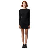 Kadın Bodycon Kalıp Kayık Yaka Uzun Kollu Örme Mini Elbise Smart Casual Günlük Şıklığı İçin İdeal-Siyah-S