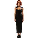Kadın Bodycon Kesim Kolsuz Maxi Elbise Şık Cut Out Detaylı Örme Sandy Dokulu Tasarım Kaliteli-Siyah-36