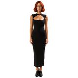 Kadın Bodycon Kesim Kolsuz Maxi Elbise Şık Cut Out Detaylı Örme Sandy Dokulu Tasarım Kaliteli-Siyah-42
