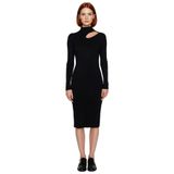 Kadın Bodycon Kesim Midi Uzun Kollu Triko Elbise Dik Yaka Cut Out Detaylı Şık Fitilli Tasarım-Siyah-M