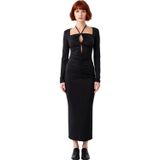 Kadın Bodycon Kesim Uzun Kollu Maxi Abiye Elbise Bağlama Detaylı Kare Yaka İle Şıklık Sunar-Siyah-42