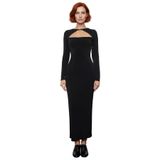 Kadın Bodycon Kesim Uzun Kollu Maxi Elbise Cut Out Detaylı Şık Gece Kokteyl Kıyafeti Kaliteli-Siyah-40