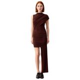 Kadın Bodycon Kolsuz Drapeli Mini Elbise Şık Gece Özel Gün Kombinleri İçin İdeal Örme Kumaş Tasarım-Kahverengi-36