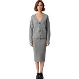 Kadın Bodycon Midi Etekli V Yaka Triko Hırka İkili Takım Yumuşak Dokusuyla Günlük Şıklık Sunar-Gri-S
