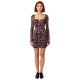 Kadın Bodycon Mini Elbise Uzun Kollu Kalp Yaka Animal Desenli Tül Örme Astarlı Kokteyl Şıklığı-Çok Renkli-42