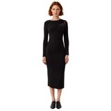 Kadın Bodycon Örme Midi Elbise Bisiklet Yaka Uzun Kol Şık ve Modern Kışlık Kokteyl Tasarımı-Siyah-36