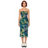 Kadın Bodycon Straplez Kolsuz Midi Elbise Soyut Desen Tül Kumaş Abiye Şık Gece Davetleri Kaliteli-Çok Renkli-40