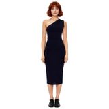 Kadın Bodycon Tek Omuz Midi Elbise Drapeli Şık Tasarımıyla Esnek Örme Kumaş Konforu Sunuyor-Lacivert-M