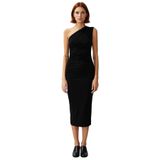 Kadın Bodycon Tek Omuz Midi Elbise Drapeli Şık Tasarımıyla Esnek Örme Kumaş Konforu Sunuyor-Siyah-XL