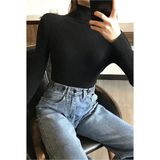 Kadın Boğazlı Şardonlu Kaşkorse Kurtarıcı Siyah Fitilli Body Kazak - 000-Siyah - L - XL