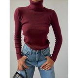 Kadın Boğazlı Şardonlu Kaşkorse Kurtarıcı Siyah Fitilli Body Kazak - 03R-Bordo - S - M