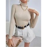 Kadın Boğazlı Şardonlu Kaşkorse Kurtarıcı Siyah Fitilli Body Kazak - 113-Bej - S - M